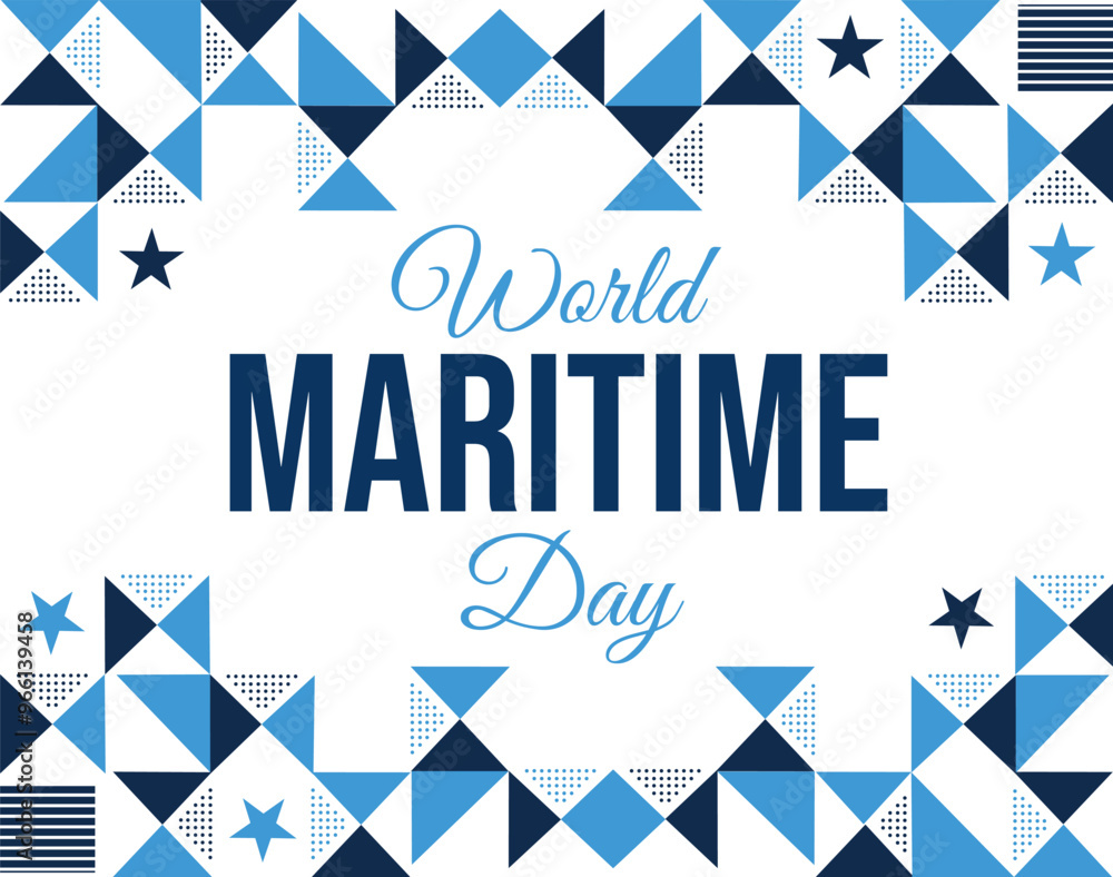 Obraz premium World Maritime Day wallpaper with blue shapes and typography in the center