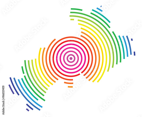 Symbol Map of the Departement Hautes-Alpes (France) showing the territory with concentric circles in rainbow colors like a shooting target