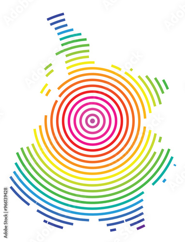 Symbol Map of the Departement Hautes-Pyrenees (France) showing the territory with concentric circles in rainbow colors like a shooting target