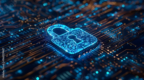 Wallpaper Mural A glowing blue padlock icon on a circuit board Torontodigital.ca