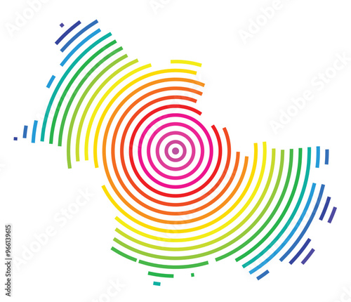 Symbol Map of the Departement Loir-et-Cher (France) showing the territory with concentric circles in rainbow colors like a shooting target