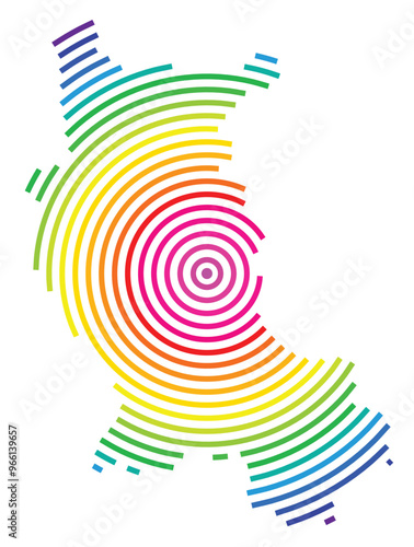 Symbol Map of the Departement Loire (France) showing the territory with concentric circles in rainbow colors like a shooting target