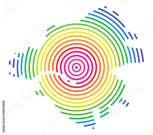 Symbol Map of the Departement Loire-Atlantique (France) showing the territory with concentric circles in rainbow colors like a shooting target