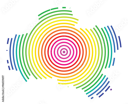 Symbol Map of the Departement Loiret (France) showing the territory with concentric circles in rainbow colors like a shooting target