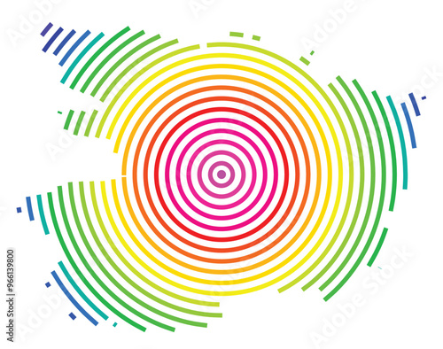 Symbol Map of the Departement Maine-et-Loire (France) showing the territory with concentric circles in rainbow colors like a shooting target