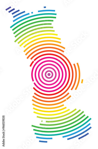 Symbol Map of the Departement Manche (France) showing the territory with concentric circles in rainbow colors like a shooting target