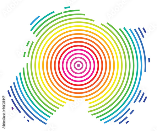 Symbol Map of the Departement Marne (France) showing the territory with concentric circles in rainbow colors like a shooting target