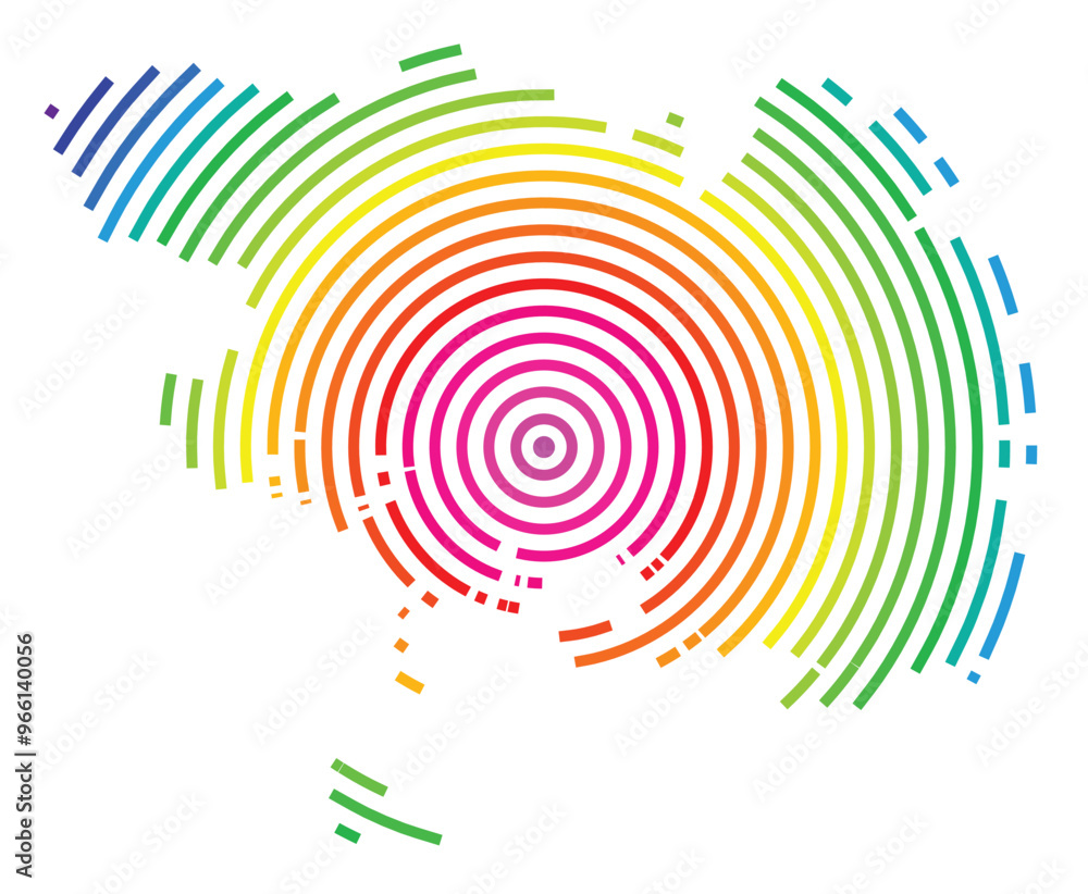 Symbol Map of the Departement Morbihan (France) showing the territory with concentric circles in rainbow colors like a shooting target Symbol Map of the Departement Morbihan (France) showing the territory with concentric circles in rainbow colors like a shooting target