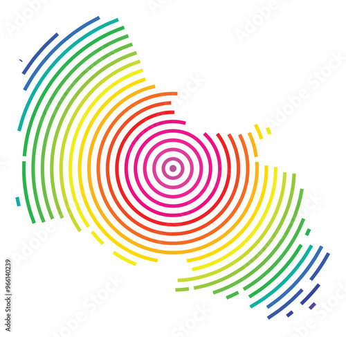 Symbol Map of the Departement Pas-de-Calais (France) showing the territory with concentric circles in rainbow colors like a shooting target