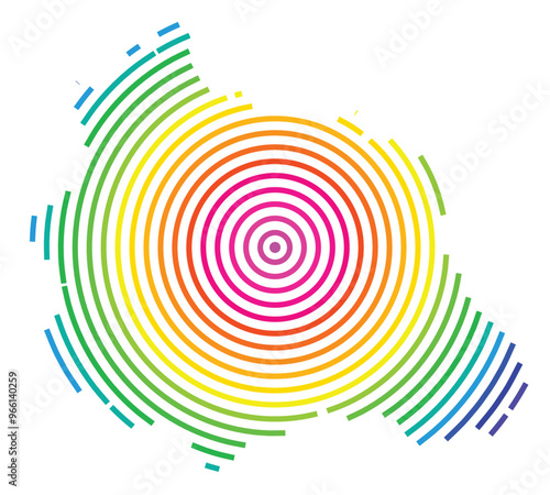 Symbol Map of the Departement Puy-de-Dome (France) showing the territory with concentric circles in rainbow colors like a shooting target
