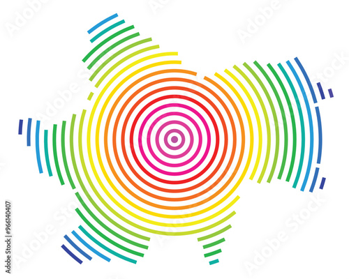 Symbol Map of the Departement Saone-et-Loire (France) showing the territory with concentric circles in rainbow colors like a shooting target