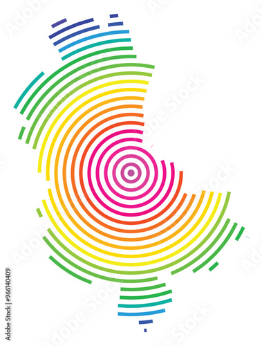 Symbol Map of the Departement Rhone (France) showing the territory with concentric circles in rainbow colors like a shooting target