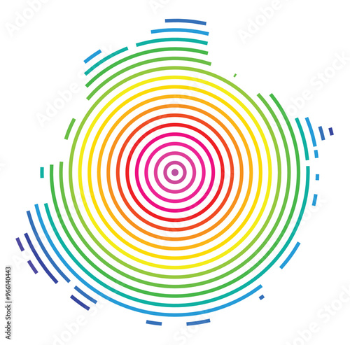 Symbol Map of the Departement Sarthe (France) showing the territory with concentric circles in rainbow colors like a shooting target