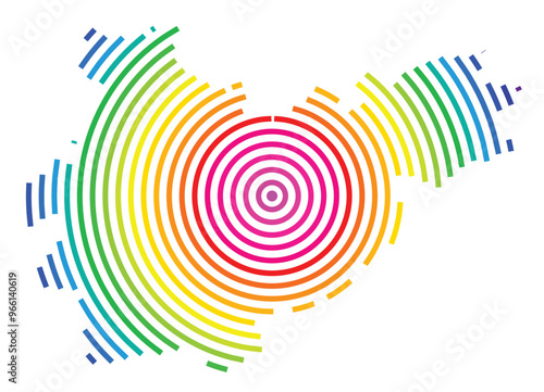 Symbol Map of the Departement Tarn-et-Garonne (France) showing the territory with concentric circles in rainbow colors like a shooting target