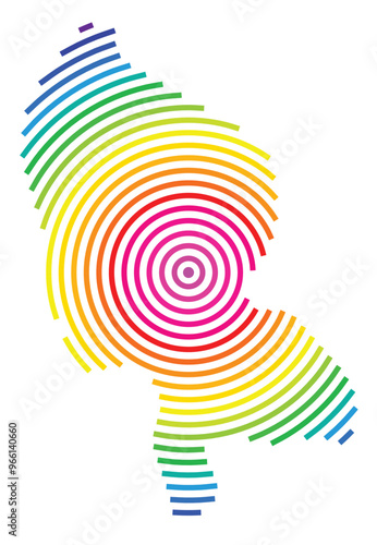 Symbol Map of the Departement Territoire de Belfort (France) showing the territory with concentric circles in rainbow colors like a shooting target