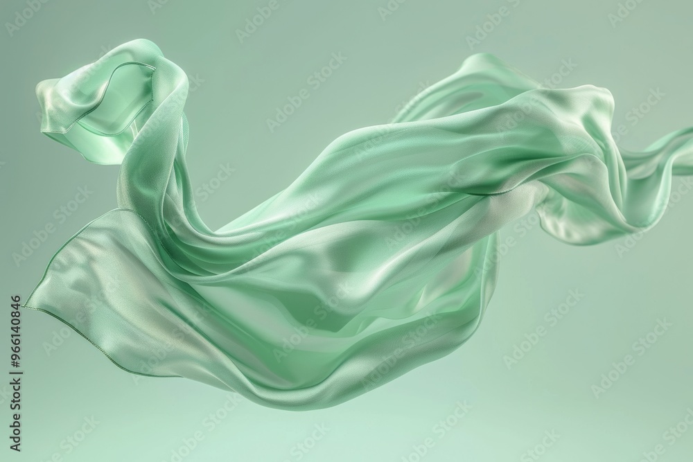 Obraz premium Flowing green silk fabric in motion