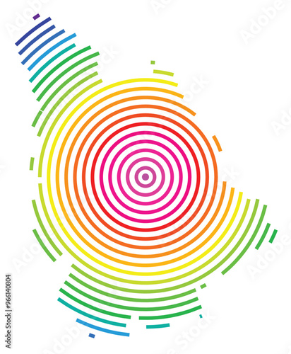 Symbol Map of the Departement Vienne (France) showing the territory with concentric circles in rainbow colors like a shooting target