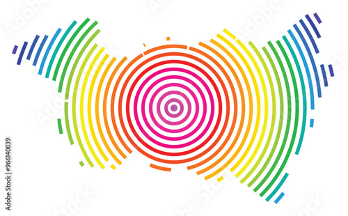 Symbol Map of the Departement Vosges (France) showing the territory with concentric circles in rainbow colors like a shooting target