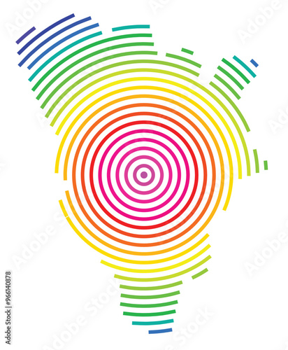 Symbol Map of the Departement Yvelines (France) showing the territory with concentric circles in rainbow colors like a shooting target
