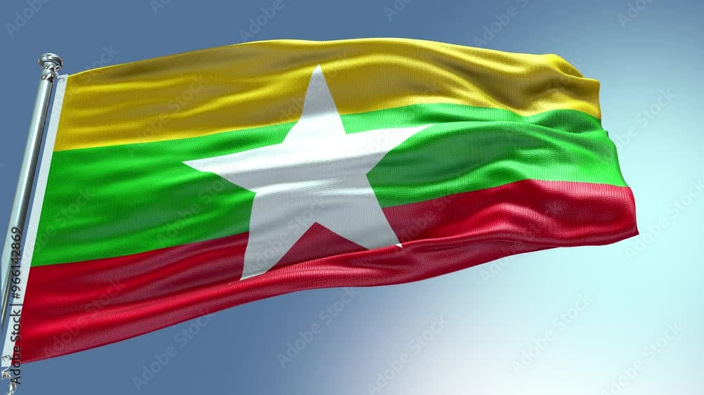 4k render Myanmar Flag video waving in wind Myanmar Flag Wave Loop ...