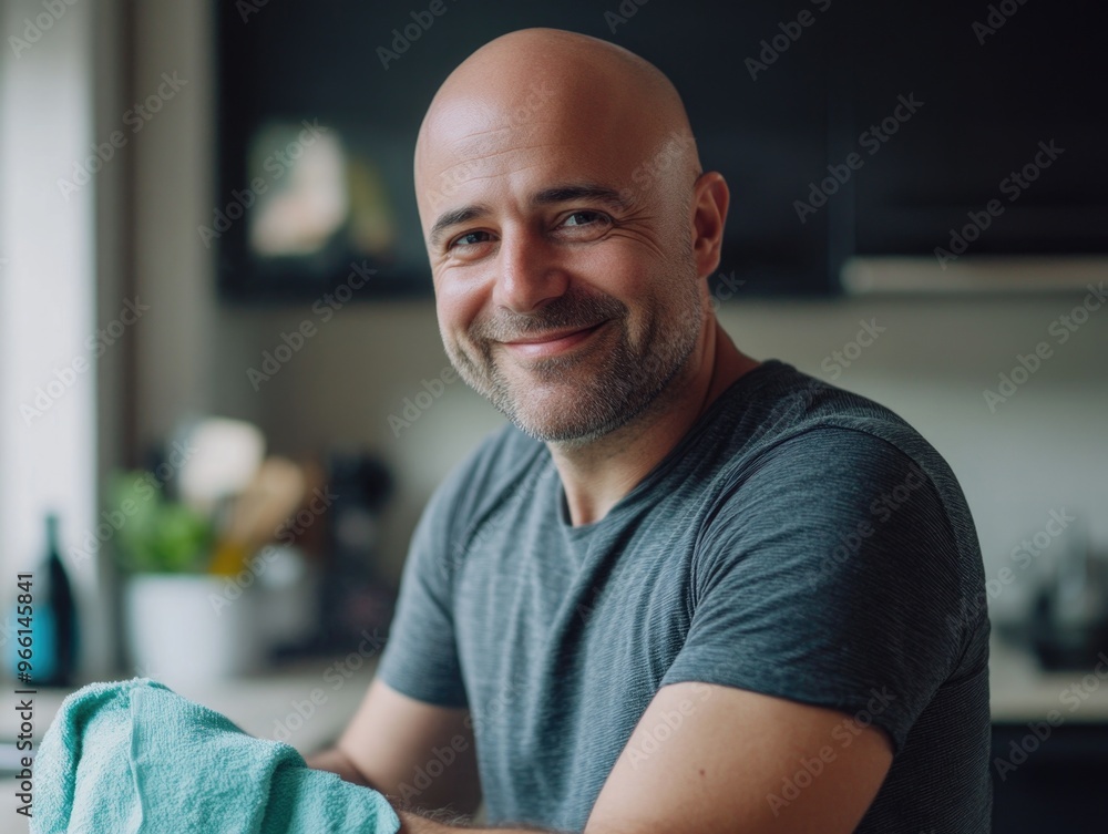 Casual Smiling Man in Kitchen Casual Smiling Man in Kitchen