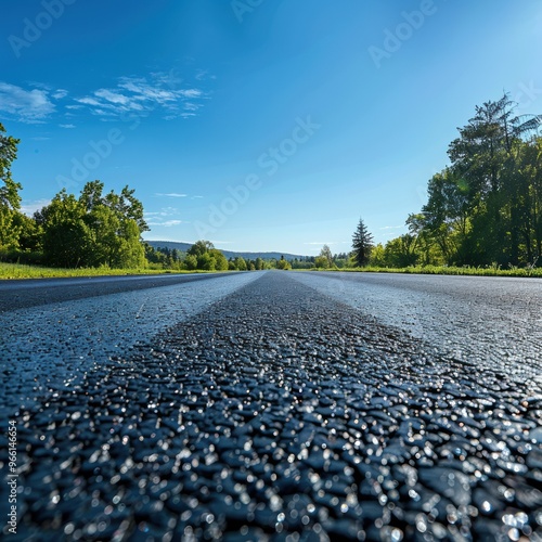 Side View of an Asphalt Road with Blue Sky Background