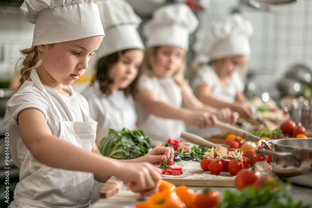 Children chefs preparing food in the kitchen Children chefs preparing food in the kitchen