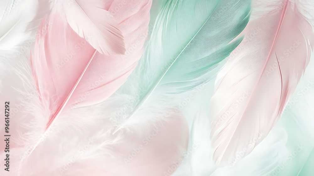 Fototapeta premium Soft Pastel Pink and Mint Green Feathers Background Texture