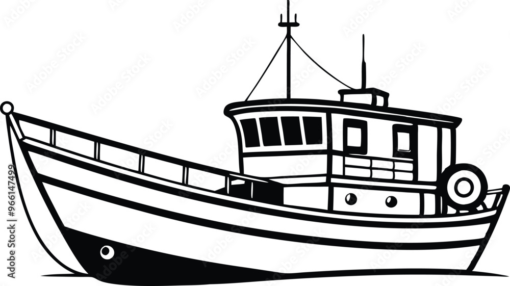 fishing boat line art vector illustration fishing boat line art vector illustration