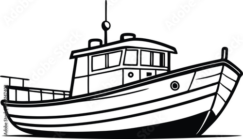 fishing boat line art  vector illustration