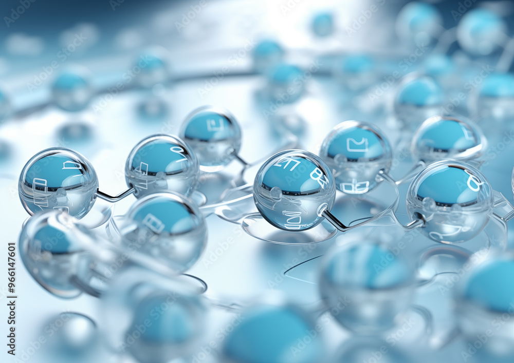 Blue and white transparent pill containing metal atom symbols revealing silver molecules on a gradient background Blue and white transparent pill containing metal atom symbols revealing silver molecules on a gradient background