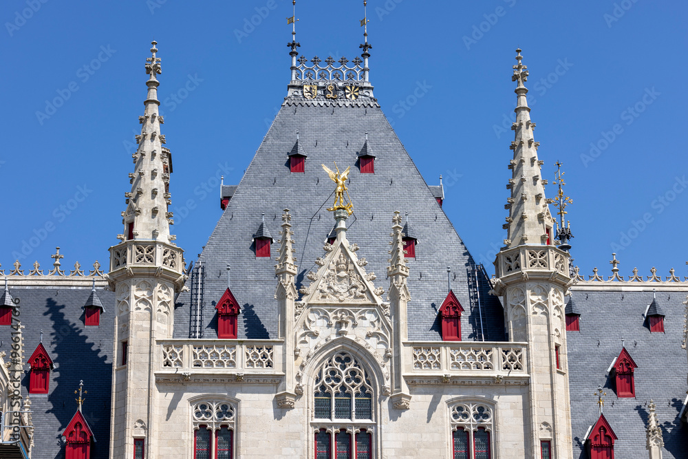 Medieval building of Provincial Court on the Grote Markt, main square in the city, Bruges, Belgium
