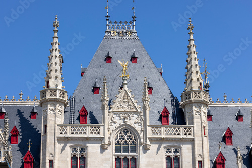Obraz na płótnie Medieval building of Provincial Court on the Grote Markt, main square in the city, Bruges, Belgium w salonie