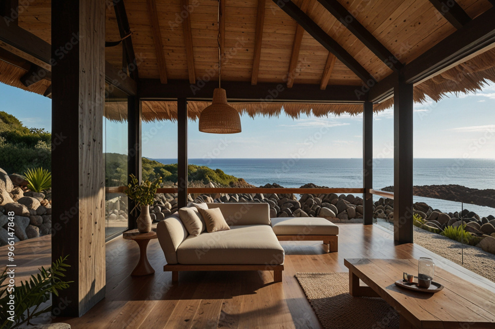 Fototapeta premium Modern beach house with ocean view