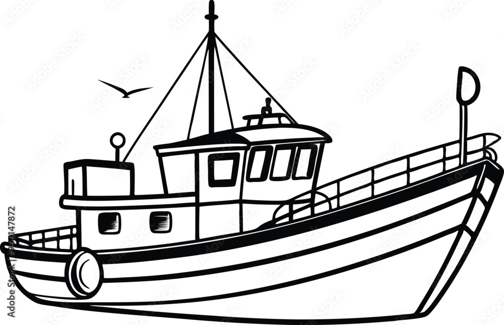 fishing boat line art vector illustration fishing boat line art vector illustration