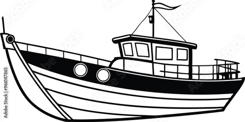 fishing boat line art  vector illustration