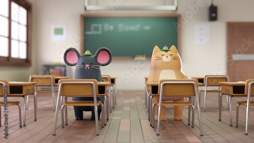 Rat and Cat School with Blank Blackboard Mockup