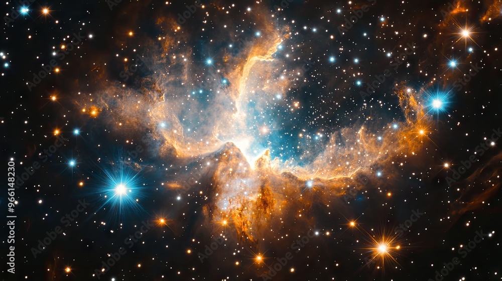 A colorful cosmic nebula surrounded by twinkling stars, representing the beauty and mystery of the universe. A colorful cosmic nebula surrounded by twinkling stars, representing the beauty and mystery of the universe.