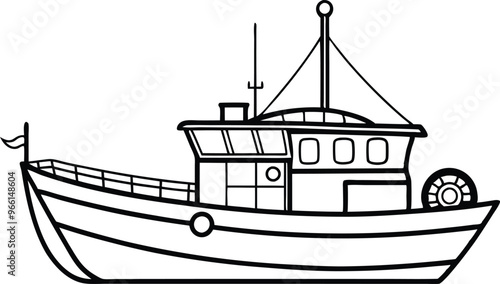 fishing boat line art  vector illustration