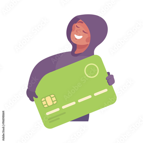 Man Criminal with Credit Card Commit Crime and Theft Vector Illustration