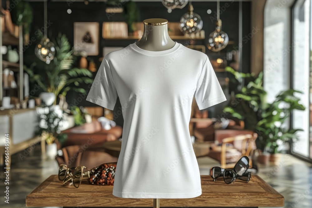 Tshirt on stylish mannequin in boutique background created with Generative AI Tshirt on stylish mannequin in boutique background created with Generative AI