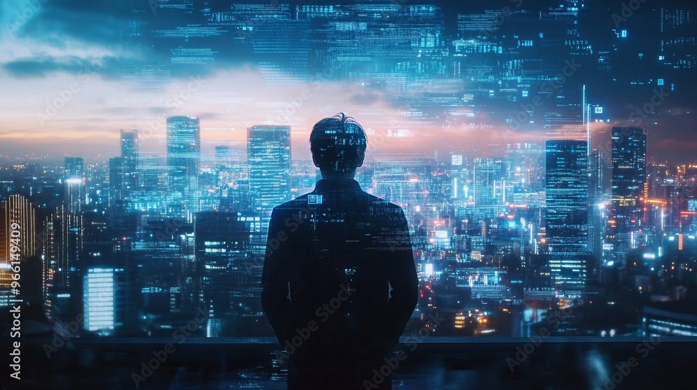 sky with data hologram