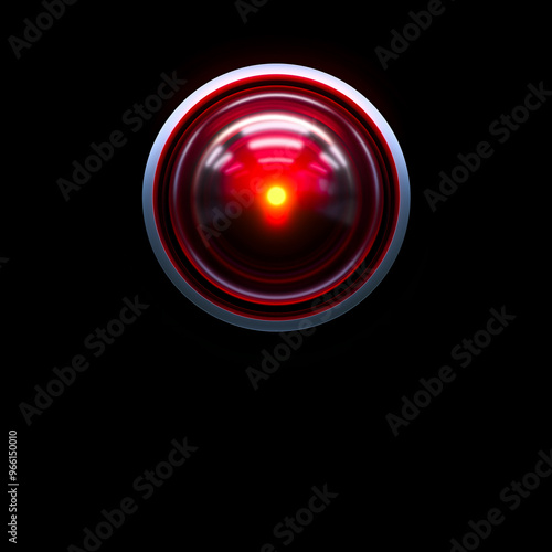 Cuadro en lienzo Red robotic eye glowing in the dark background