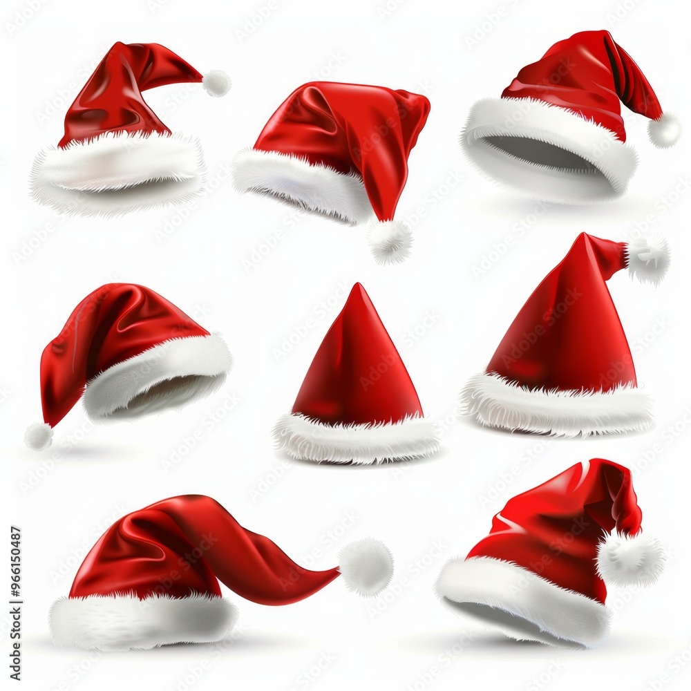 Santa hat icon, christmas hat, santa claus cap , red holiday costume symbol, xmas hat sign on white Santa hat icon, christmas hat, santa claus cap , red holiday costume symbol, xmas hat sign on white