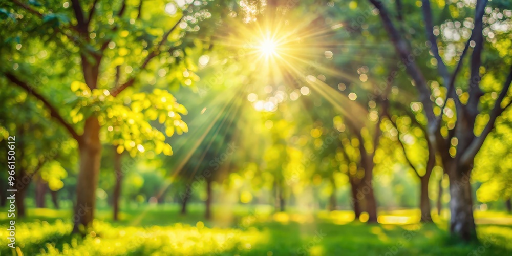 Defocused background of sunlight streaming through trees in a garden on a sunny day with bokeh effect Defocused background of sunlight streaming through trees in a garden on a sunny day with bokeh effect