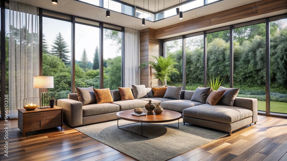 Fototapeta premium A Modern and Inviting Living Room Featuring a Stylish Sectional Sofa Perfect for Relaxation and Social Gatherings