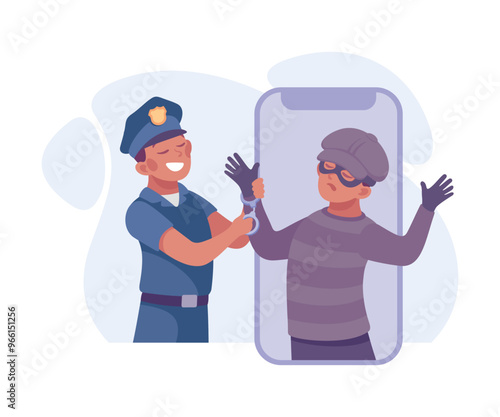 Man Criminal Caught by Police Commit Crime and Theft Vector Illustration