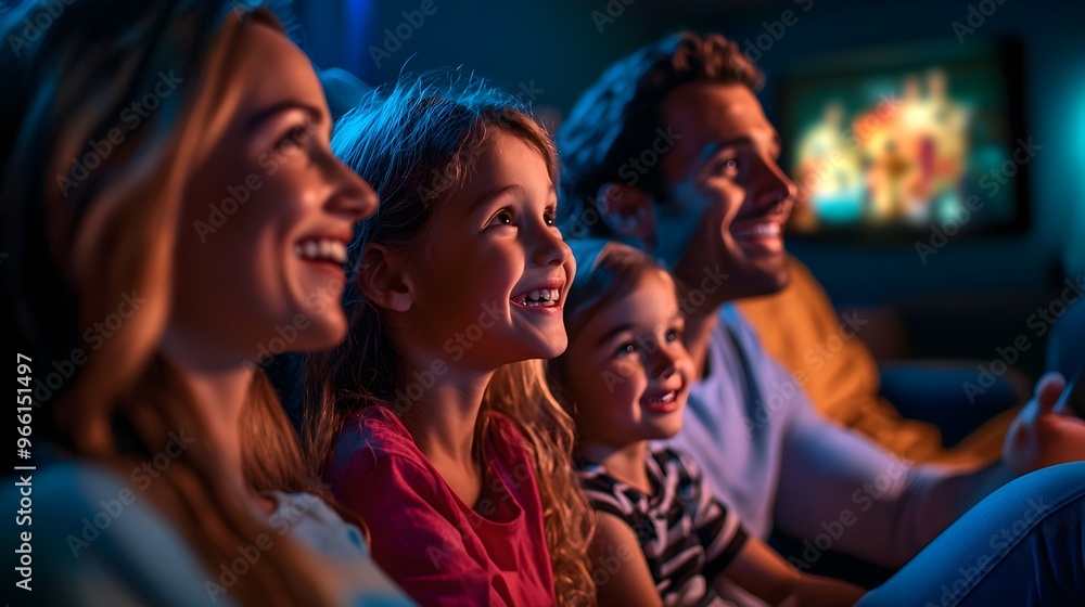 Happy Family Watching TV Together at Home Happy Family Watching TV Together at Home