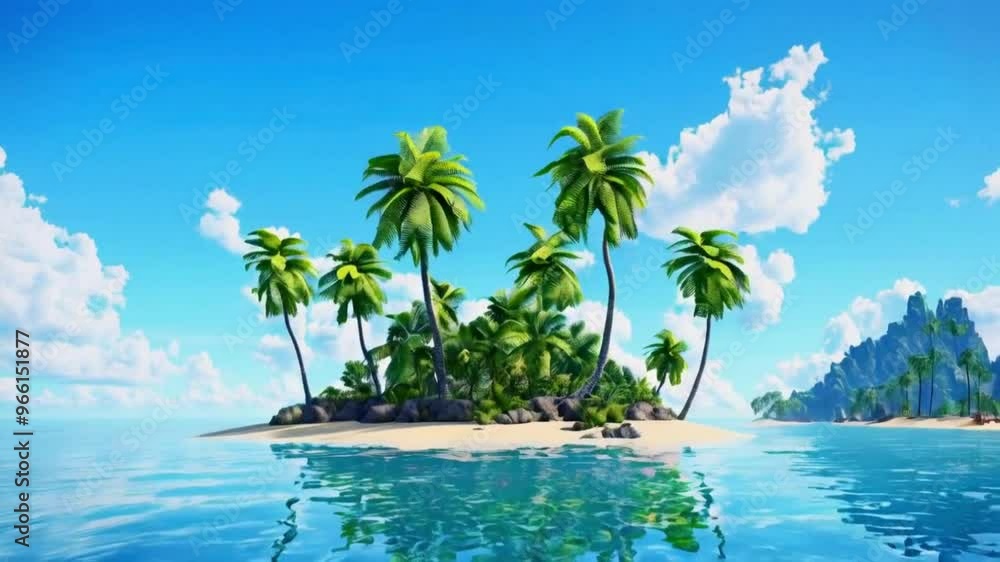 View from Clear Blue Water Towards a Tropical Island with Palm Trees ...