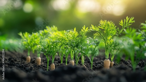 Wallpaper Mural Carrot Seedlings Growing in the Garden - AI generated illustration. Torontodigital.ca